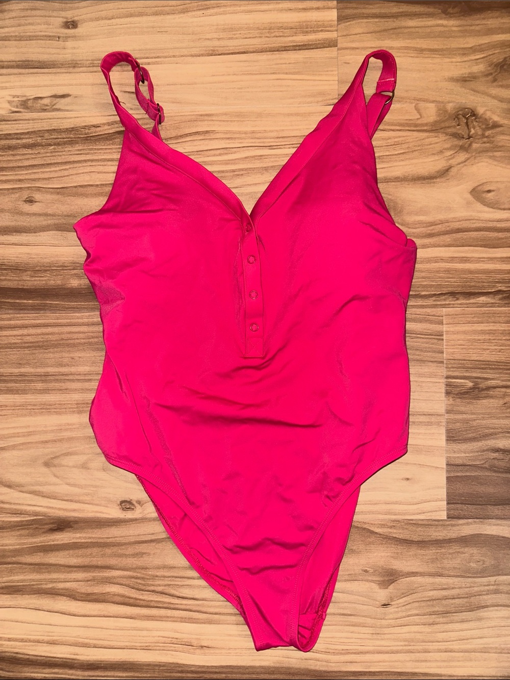 Andie V-Neck One-Piece Swimsuit in Hot Pink